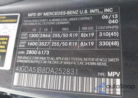 2013 Mercedes-Benz Ml 350 z USA, uszkodzony, nr VIN 4JGDA5JB8DA252831